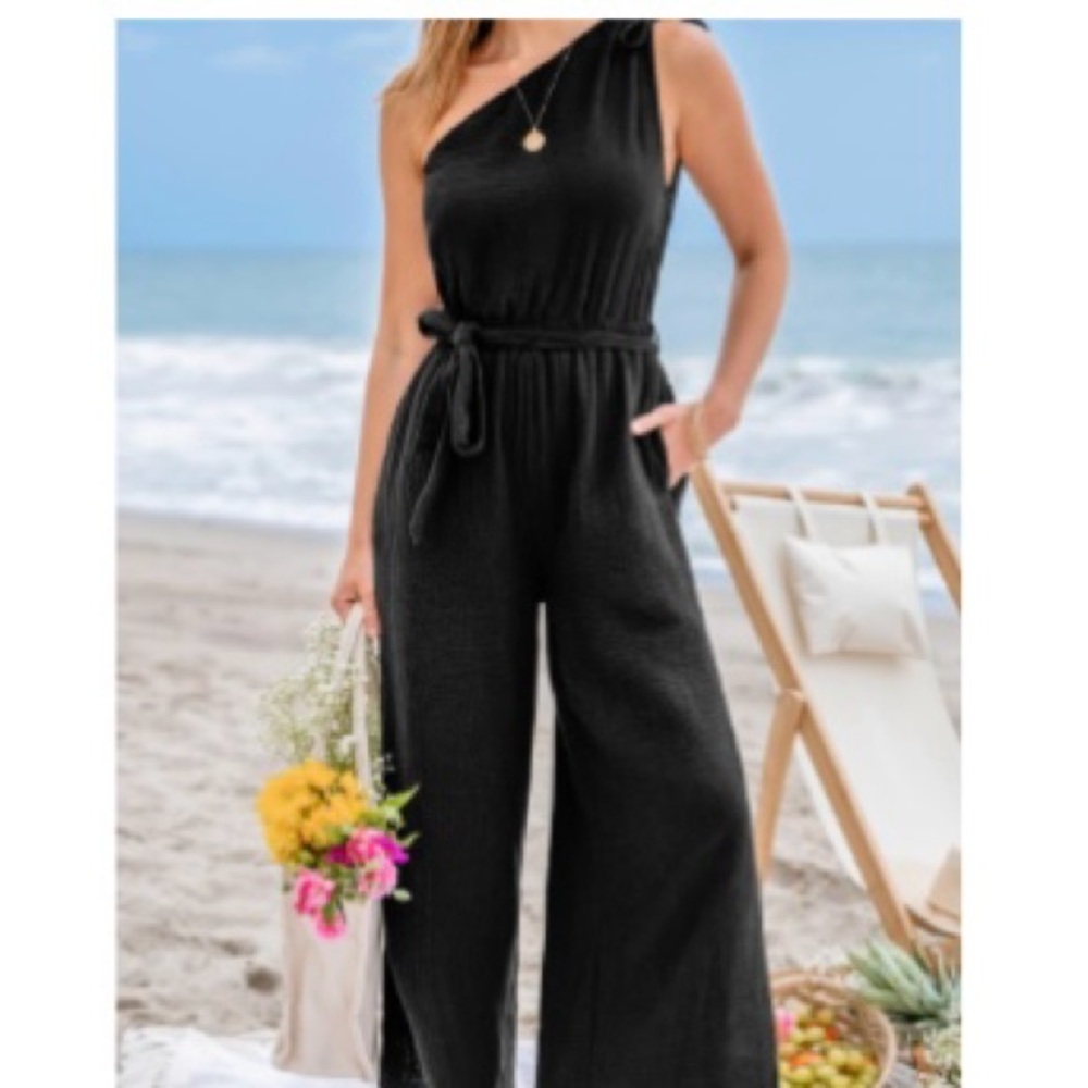 Black one shoulder jumpsuit